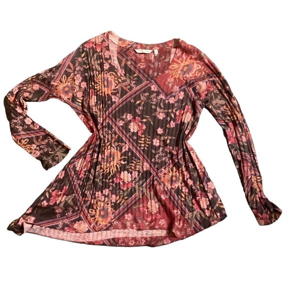 Soft Surroundings Ribbed Knit Floral Swing Tunic Top Sz PM 112E - Picture 6 of 8